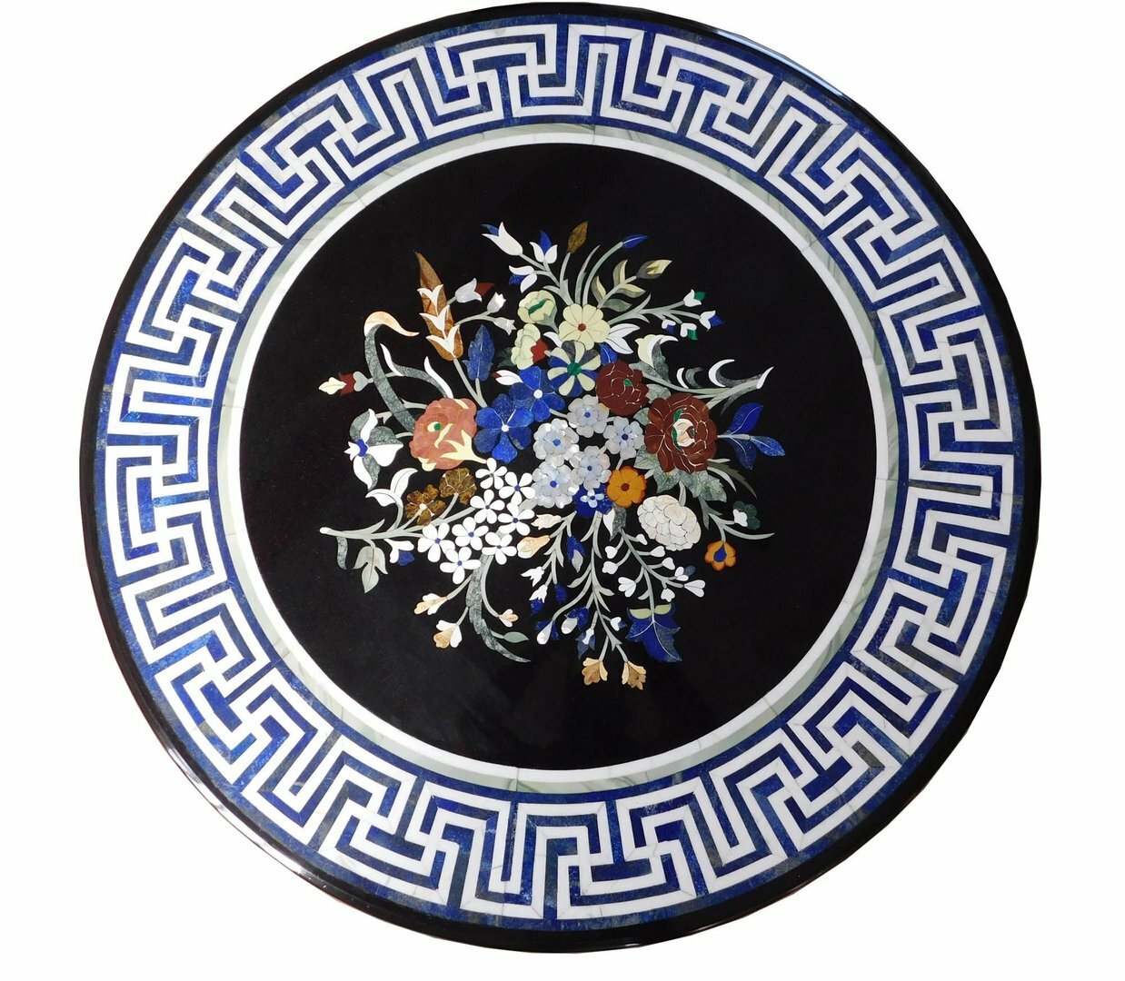42-inch Handmade Pietra Dura Marble Coffee Table Top for Home and Patio Decor