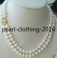 17-18 inch Double strands AAA+ 7-6mm natural Akoya white pearl necklace 14k GOLD