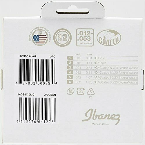 Ibanez 80/20 Bronze Coated String Light scale for Acoustic Guitar IACS6C NEW - Image 2 of 3