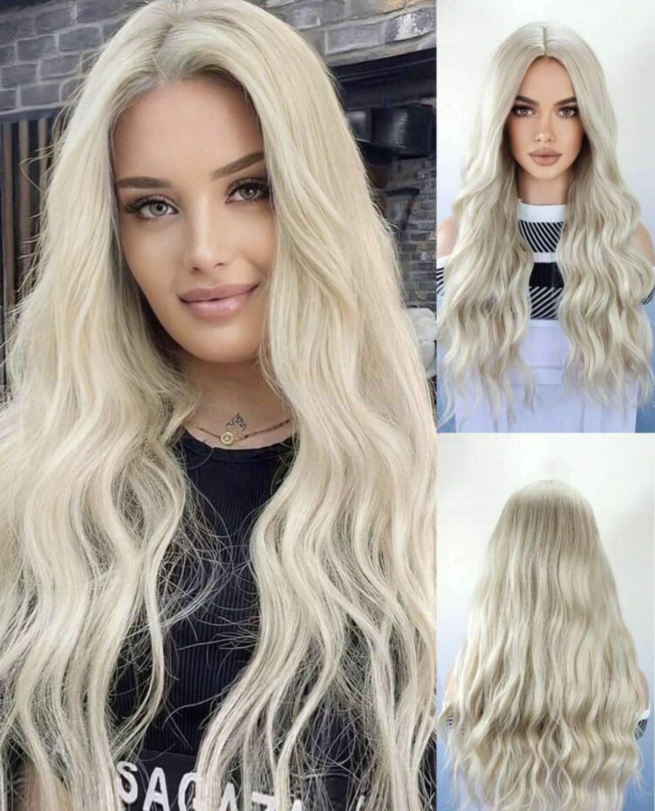 Perruque blonde bouclée synthétique et 4 bonnets inclus pour femme