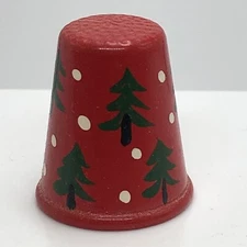 Red Christmas Trees & Snow Painted Brass Thimble