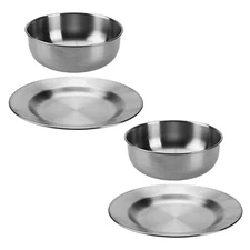 2 x Stainless Steel Plate and Bowl Set Camping Outdoor Park Hiking Travel Summit