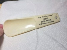 Vntg Shoe Horn Engraved Celluloid 40s Advertising BUD'S SHOE REPAIR Highland IND