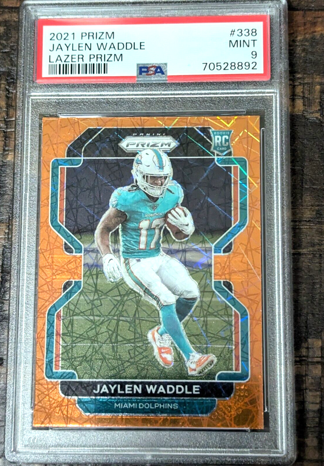 2021 Prizm Jaylen Waddle Orange Lazer Prizm Rookie RC #338 PSA 9 Dolphins