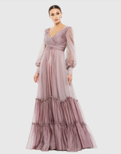 Mac Duggal Dress Gown Womens 10 Faux Wrap Illusion Bishop Sleeve Tiered
