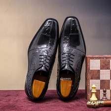 British Retro Style Men Lace Up Formal Dress Business Wedding Real Leather Shoes