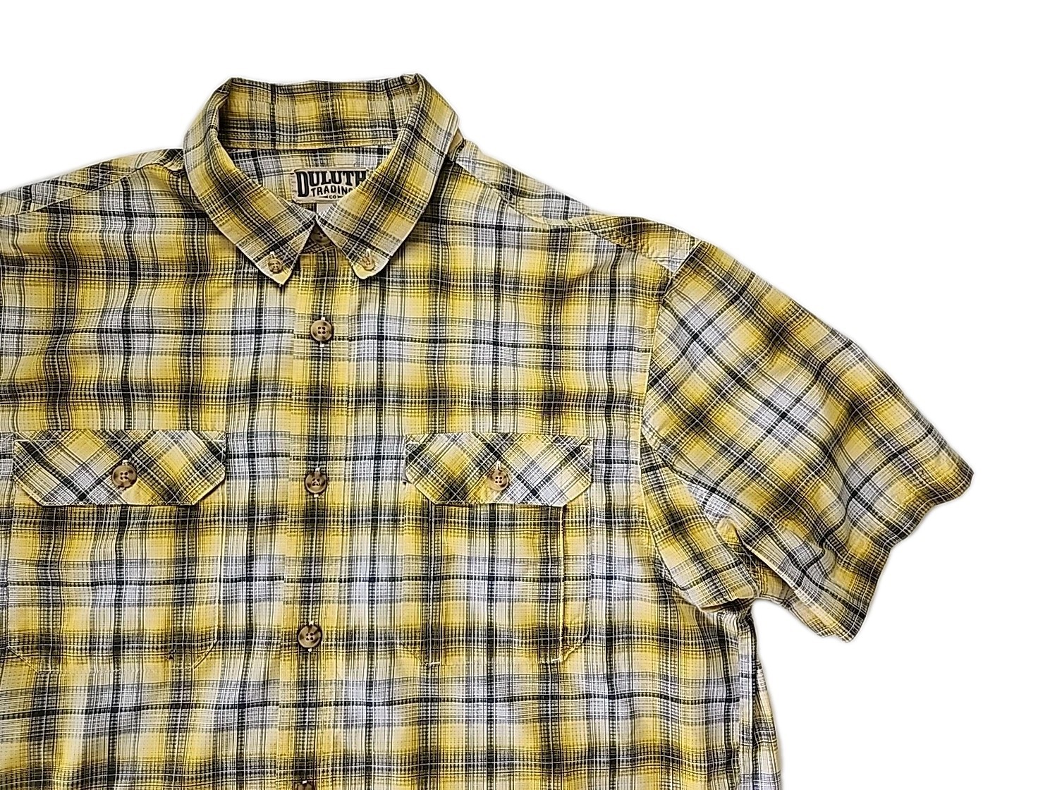 Duluth Trading Co Breezeshooter Men's Large Hunt Fish Yellow Plaid Button S/S
