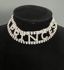   PRINCESS  Silver Tone Rhinestone Choker Collar Statement Necklace