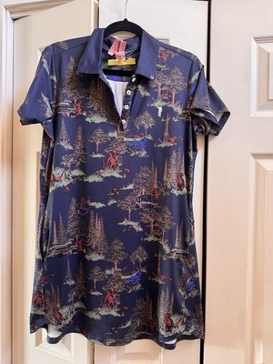 William Murray Golf Womens Navy Blue Shirtdress Camping Scene Print- Size Large