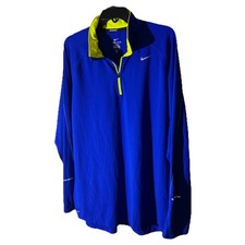 Nike Running Dri-Fit Mens XL Long Sleeve Blue/Neon Yellow 1/4 Zip Pullover