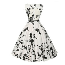 Women Vintage Floral Swing Dress Sleeveless Summer Retro A-Line Dress