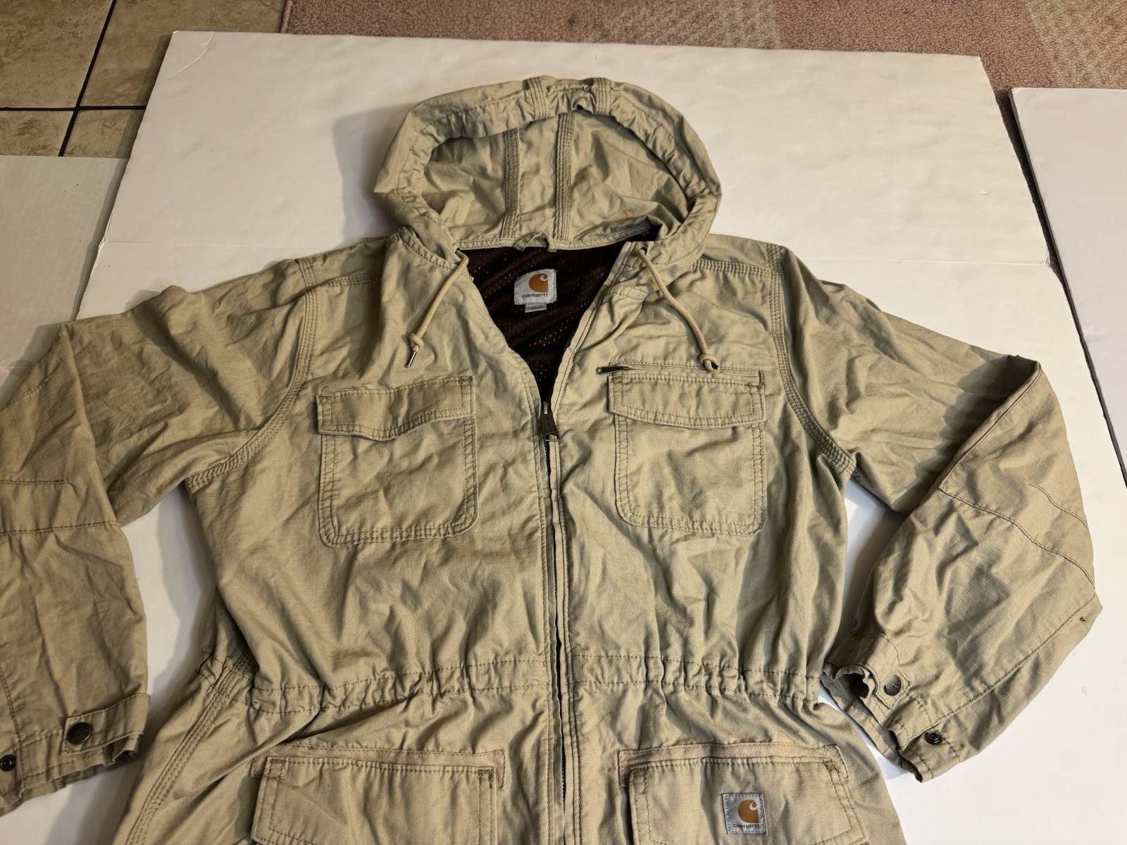 Carhartt Jacket Womens Medium Khaki Tan El Paso Utility Field Ripstop Work Coat thumbnail 3