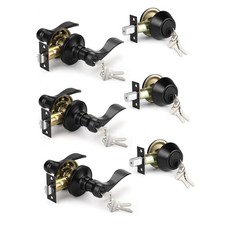 3 Pack Entry Handle  Deadbolt Set, Matte Black, Keyed Alike, Single Cylinder