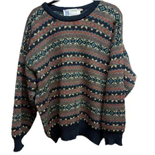 Vintage Cruiser Irish Wool Sweater XL Handloomed Fair Isle Knit Ireland Boxy
