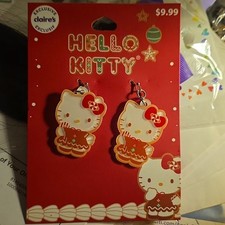 Claire  s Hello Kitty Christmas Gingerbread Dangle Earrings Red White Brown