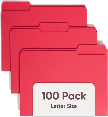 File Folder, 1/3-Cut Tab, Assorted Positions, Letter Size, Red, Value Filing Pro