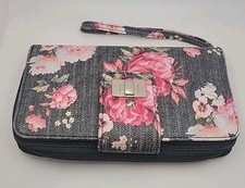Floral Wallet Clutch Zip Wristlet Purse Card Holder