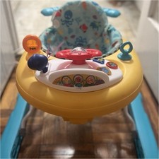 Blue Yellow Baby Walker with Ocean-Themed Patterned Seat and Activity Tray