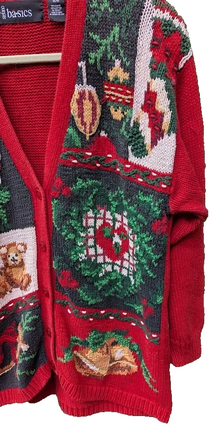 Vintage Womens Ugly Christmas Sweater Size 14-16 Santa Teddy Bear Novelty Cute - Image 2 of 4