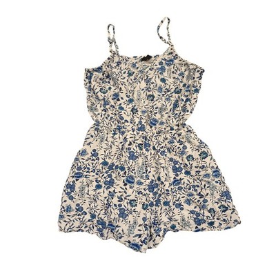 H&M Divided Floral Romper Womens 6 Blue White Spaghetti Strap Summer Boho