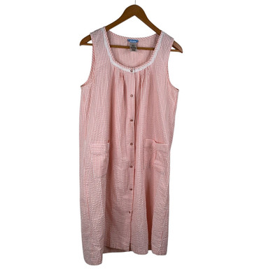 Basic Editions Women's House Patio Dress Pink Sz M Seersucker Sleeveless