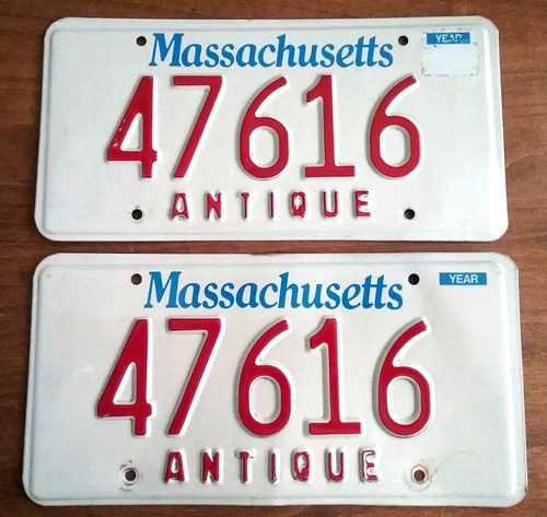 Expired Massachusetts ANTIQUE Vehicle License Plate Pair 47616