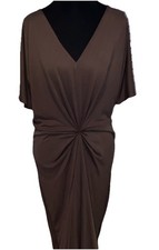 Mango MNG Womens Dress Brown V Neck  Maxi Dolman Short Sleeve