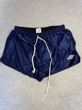 Vintage Umbro Classic Shiny Nylon Football Shorts Shorts Navy Blue 34-36 Waist