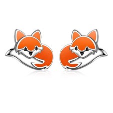 Fox Earrings 925 Sterling Silver Hypoallergenic Fox Stud Earrings Cute Fox An...