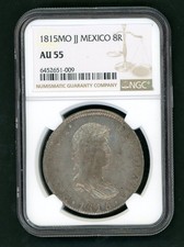 MEXICO COLONIAL 8 REALES 1815 JJ MEXICO SILVER KM# 111 GRADED NGC AU55 AS SHOWN