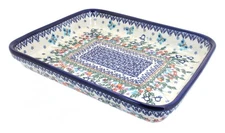Blue Rose Polish Pottery Garden of Eden Medium Rectangular Baker