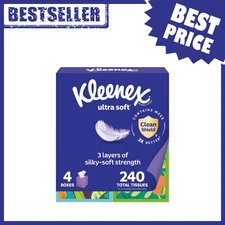 Kleenex Ultra Soft Tissues, 3-Ply Strength, 240 Count, 4 Cube Pack Boxes