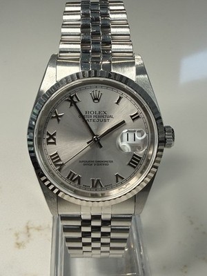 Rolex Datejust 16234 Rhodium Roman Dial 36mm Jubilee Fluted Bezel White Gold