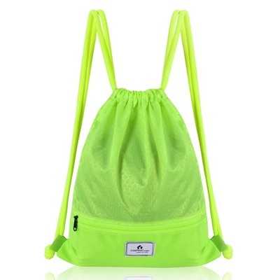 Costway String Bag Drawstring Backpack Folding Sports Sack w/Zipper Pocket Green