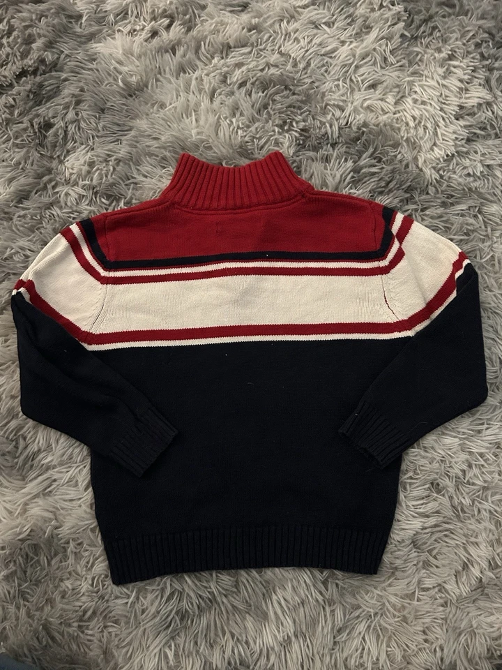 Suéter Nautica Tejido 1/4 Cremallera Niños Med 10/12 Color Bloqueado Rojo Blanco Azul Preppy Foto 3 de 3