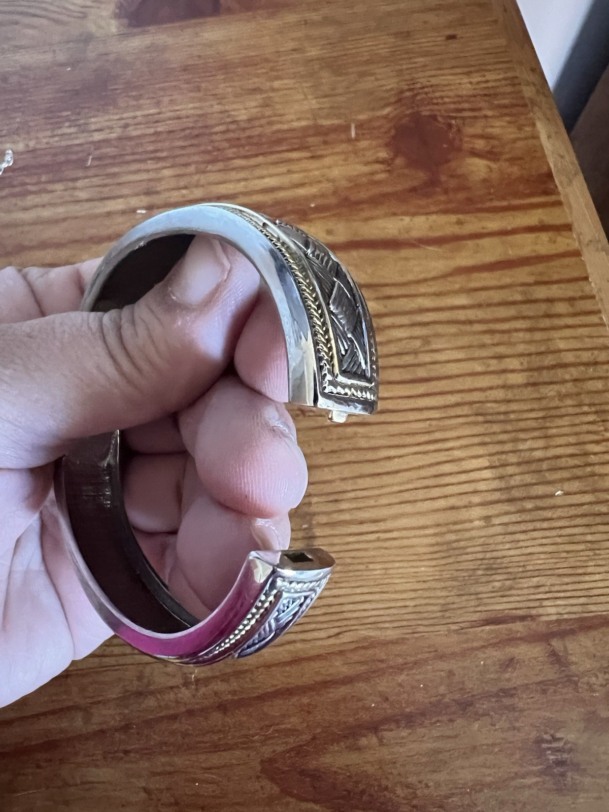 Ethnic Pattern Asymmetrical Cuff Bracelet Silver … - image 2