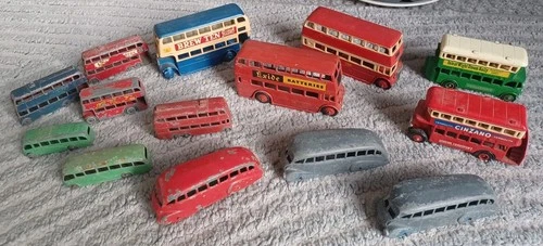 Vintage Buses Dinky Lesney Playworn Condition Some Rare Ones Exide Batteries