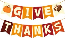 Thanksgiving Decorations - GIVE THANKS Banner Friendsgiving Orange