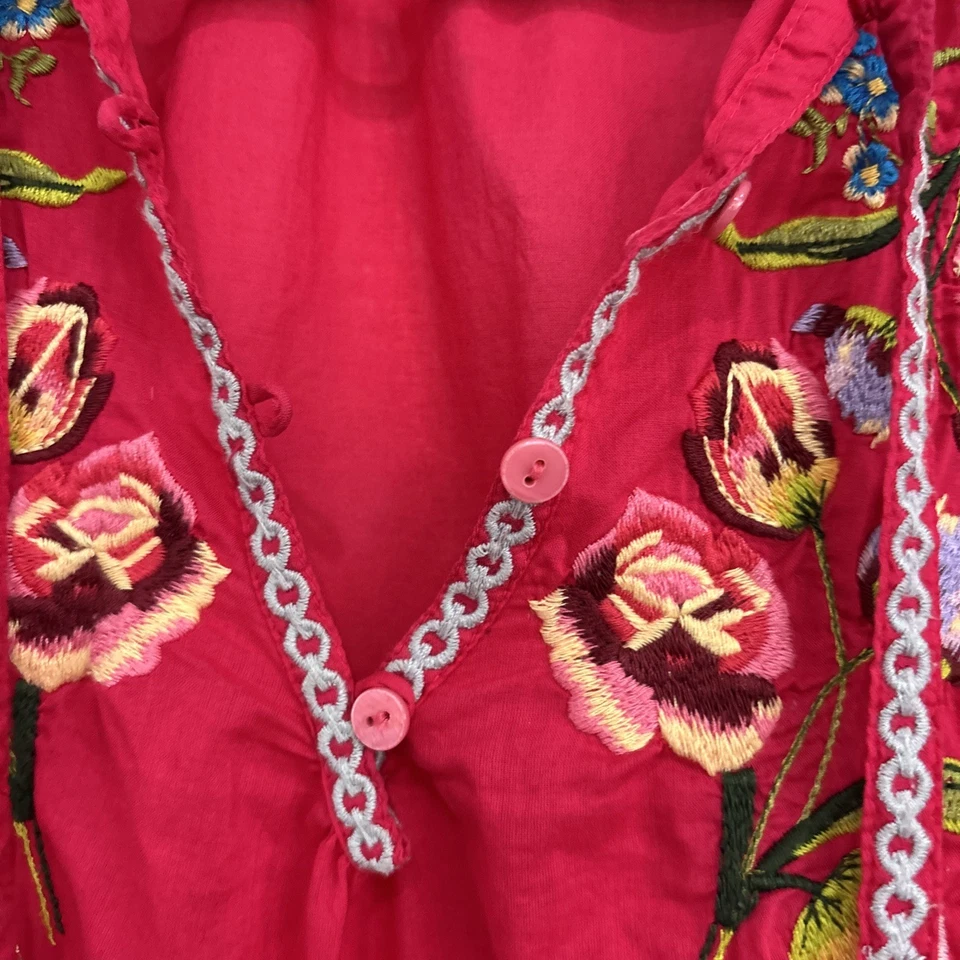 Túnica JOHNNY WAS rosa manga longa floral bordada botões tamanho XS *Leia - Imagem 3 de 4