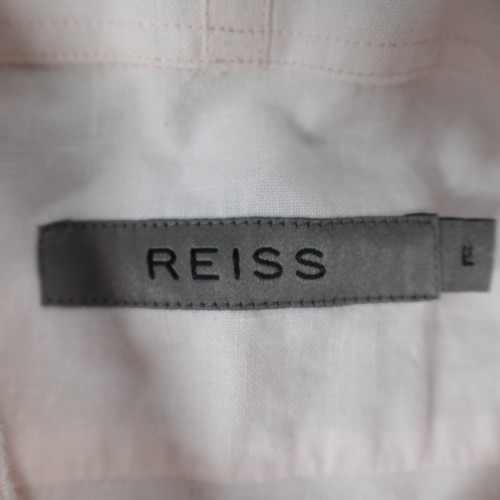 Reiss Shirt 100% Linen Pink Size Large Men's Button Up Short Sleeve Summer - Picture 2 of 9
