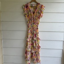 MISA Los Angeles Dakota Ruffle Boho Hi Low Dress Size S Asymmetric Hem