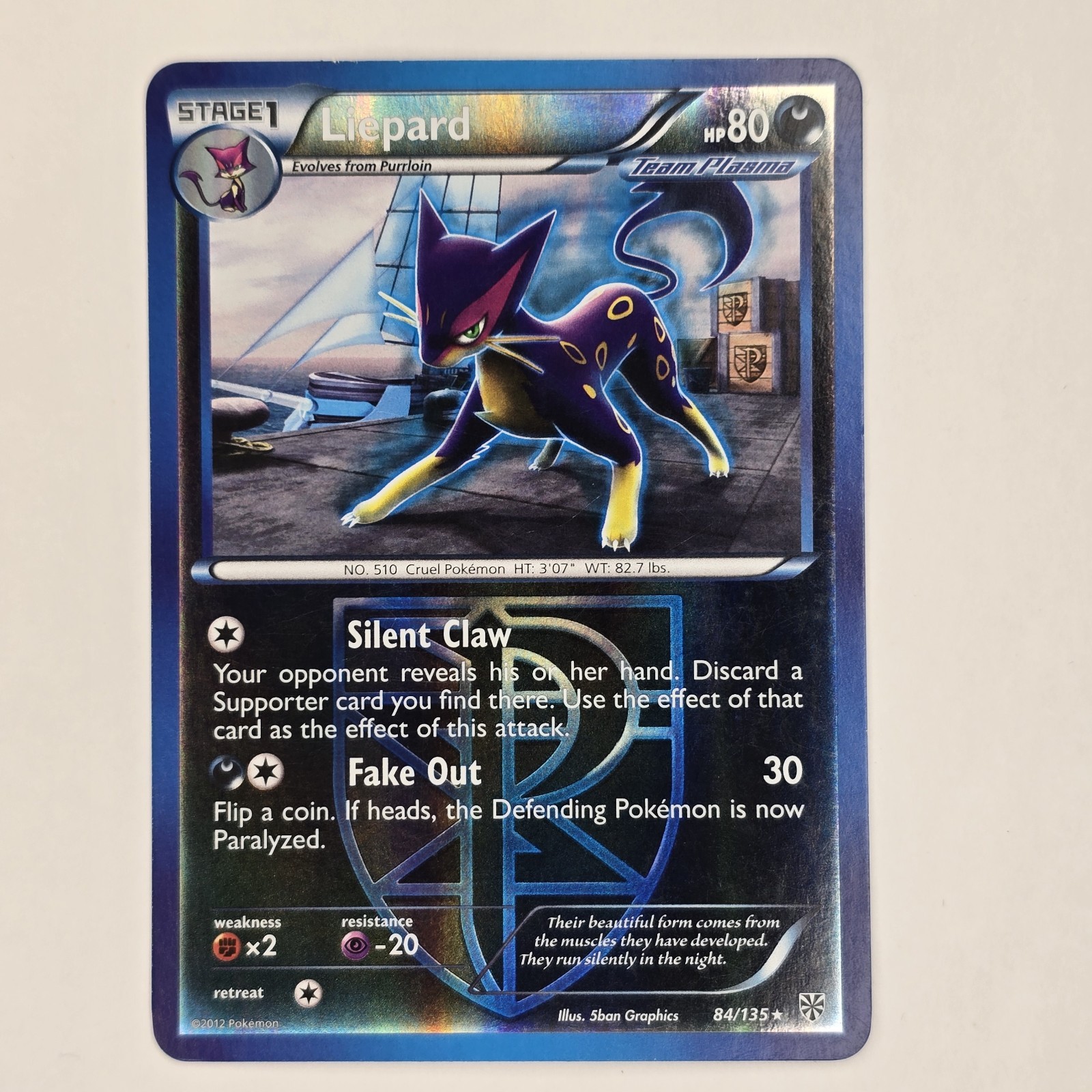 Liepard 84/135 Reverse Holo Rare BW Plasma Storm LP Team Plasma Pokémon