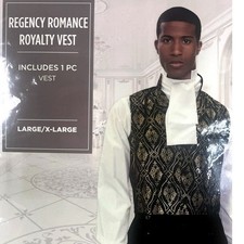 Mens Regency Royalty Costume Vest L/XL Black Gold Victorian Halloween New
