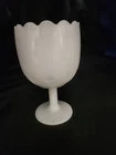 Vintage White Milk Glass Bowl Compote Scallop Top Footed Pedestal About 6 1/2"