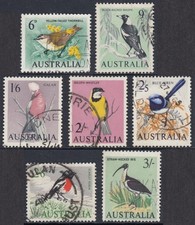 Australia 1964 - 1965  Birds pre - decimal set SG 363 - 369  good used