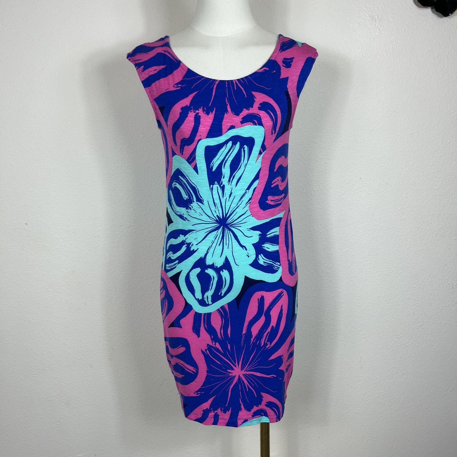Tori Richard Dress Womens XXS Pink Blue Tropical Floral Hawaiian Sheath Travel