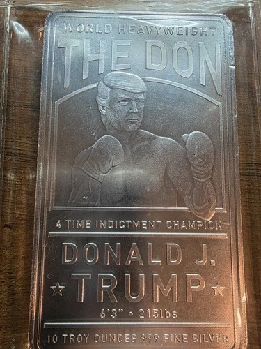 THE DON DONALD TRUMP 10 OUNCE SILVER .999 BAR boxing bullion coin