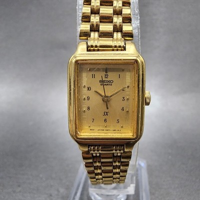 Seiko SX Tank Watch Women 17mm Champagne Dial Gold Tone V401-5121