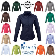 Ladies Poplin Long Sleeve Blouse 30 Colours Sizes 6–26 Easy Care Premier PR300