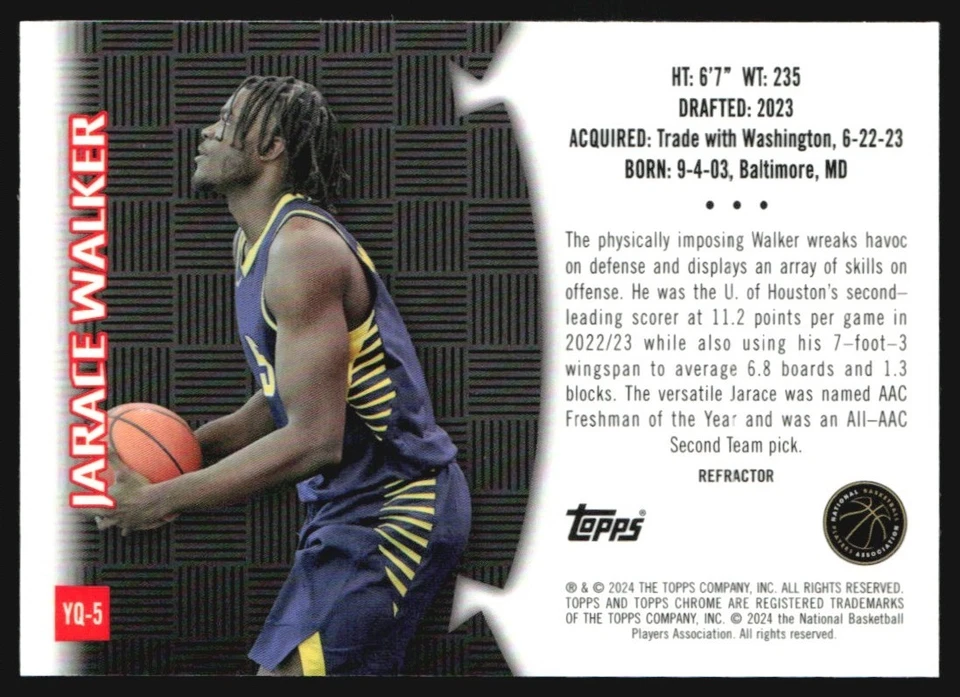 2023-24 Topps Chrome Youthquake Refractor Jarace Walker Rookie #YQ-5 JW1 - Image 2 of 2